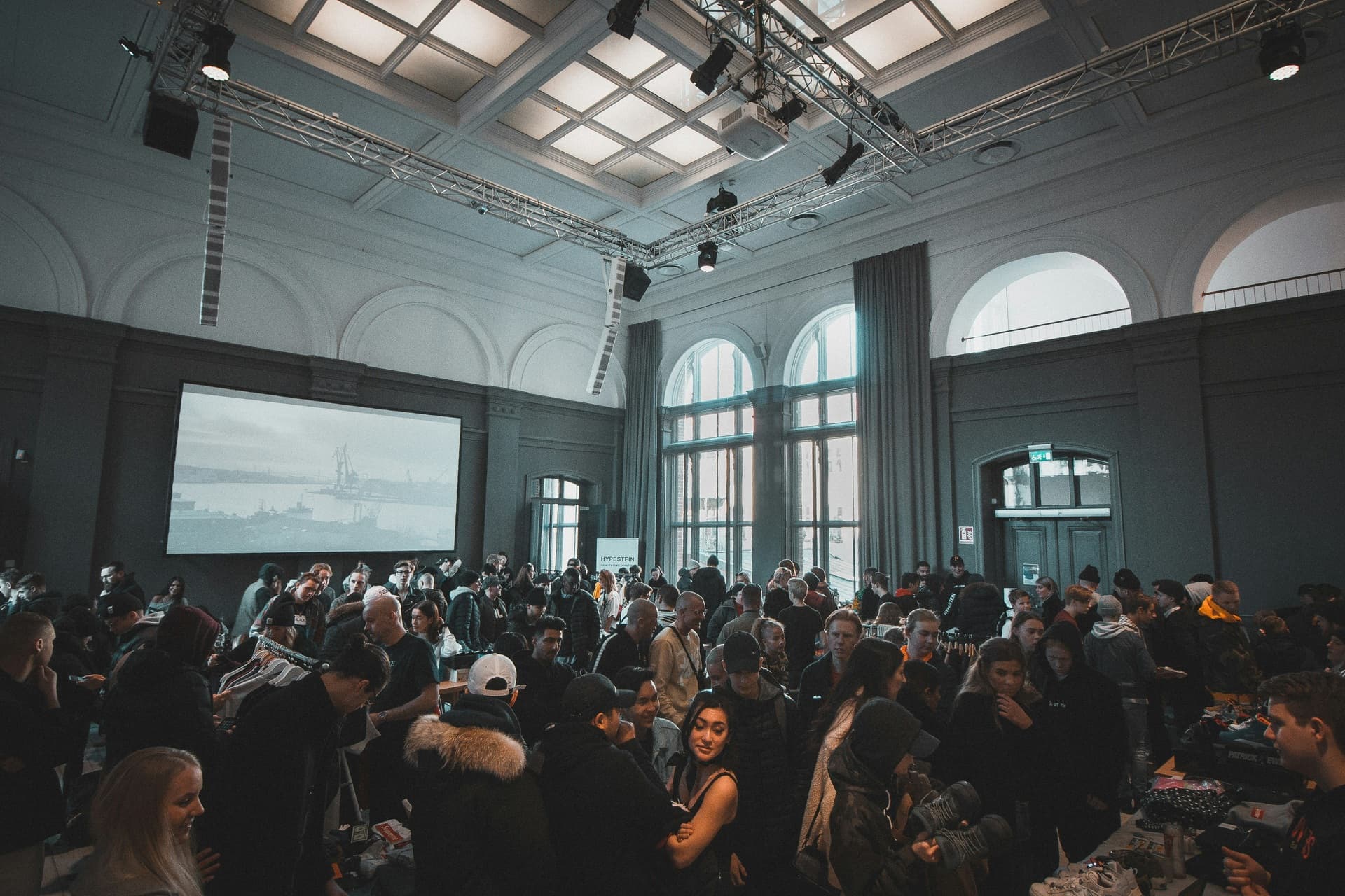 Busy business event in a large conference hall